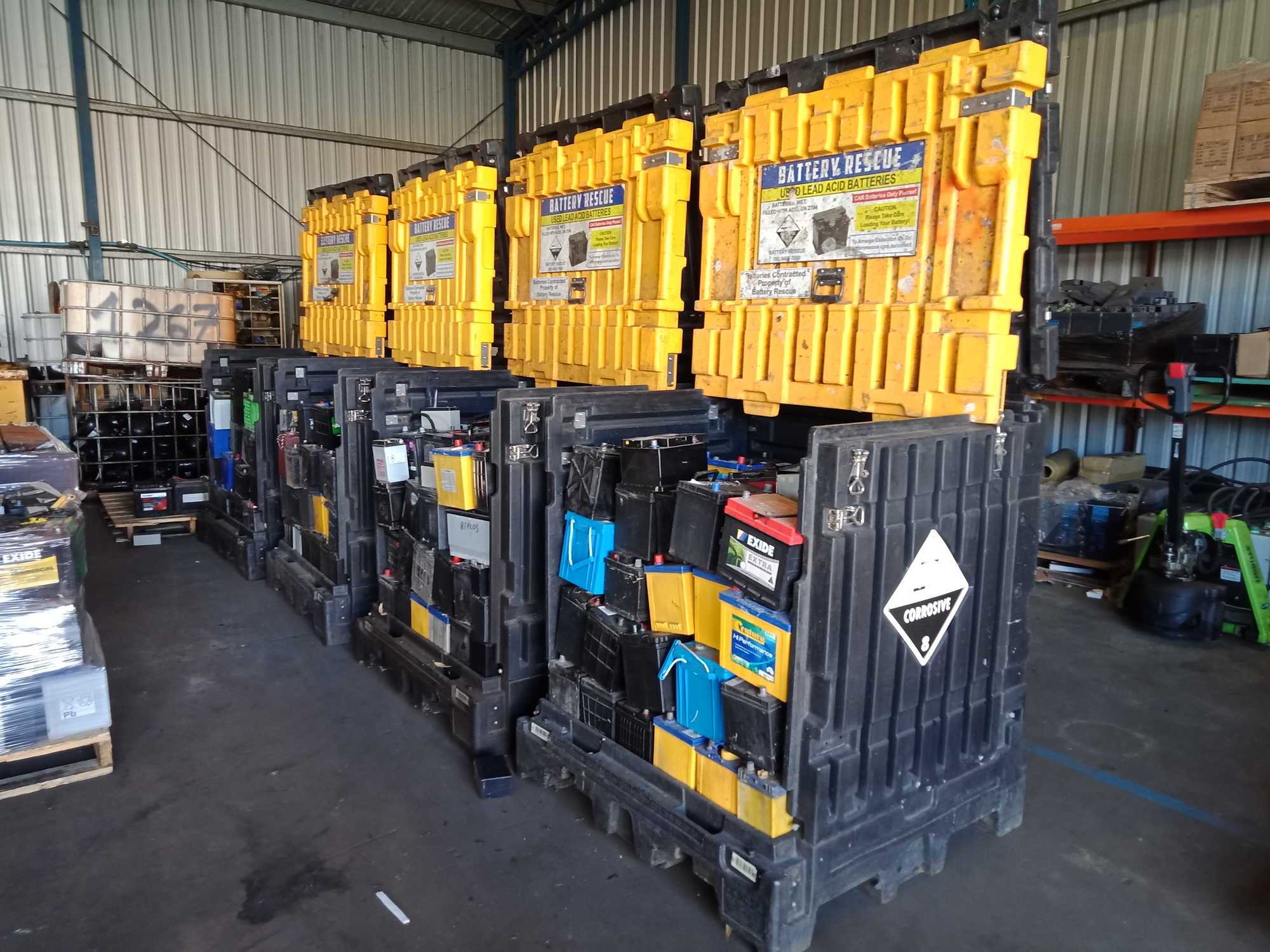 Batteries stacked into BTS Containers from a Western Australian shire council
