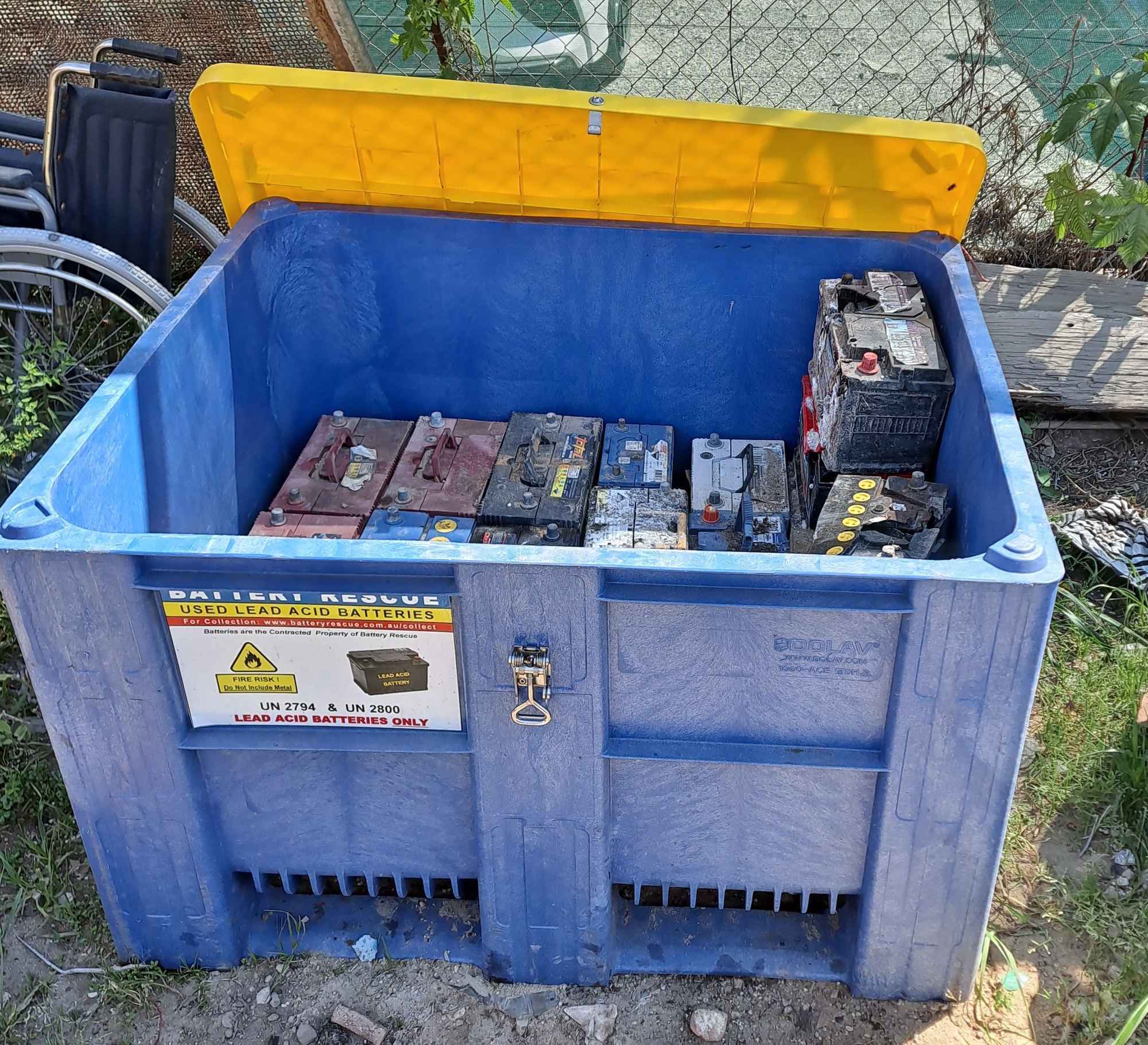 Plastic battery bin deployed by Battery Rescue at a Western Australian customer site (yellow lid removed)